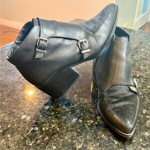 Sam Edleman Black Leather Ankle Cow Fur Gothic Boho Block Heel Boots sz 8